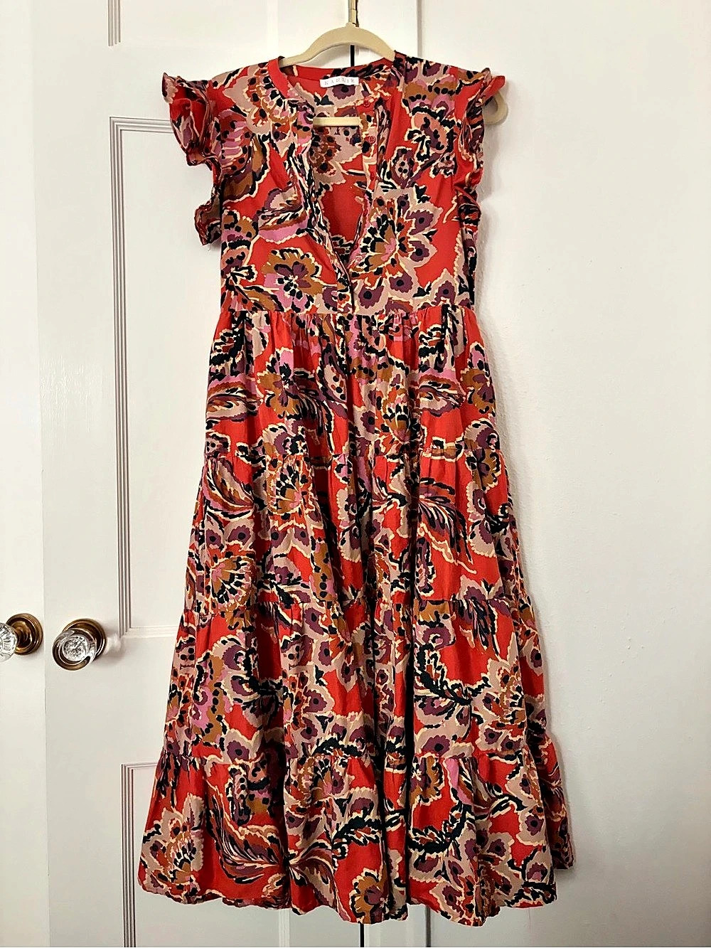 Karlie Ditzy Floral Poplin Maxi Dress - rust, mauve, lavender